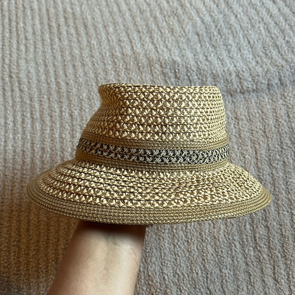 Eric Javits Natural Straw Sun Hat with Black Trim